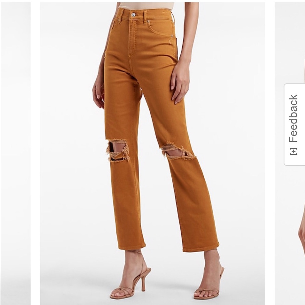 EXPRESS Super High Waisted Ripped Modern Straight Jeans